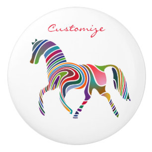 Bouton De Porte En Céramique Belle Rainbow Color Horse Thunder_Cove