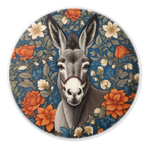 Bouton De Porte En Céramique Belle Tête d'Âne Élégante Florale