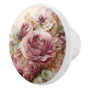 Bouton De Porte En Céramique Belles roses roses roses Vintages