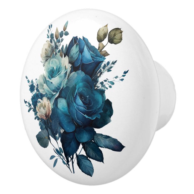 Bouton De Porte En Céramique Belles tiges de Roses Turquoises (Droite)