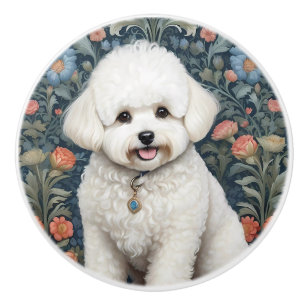 Bouton De Porte En Céramique Bichon Frisé Floral Inspiré de William Morris