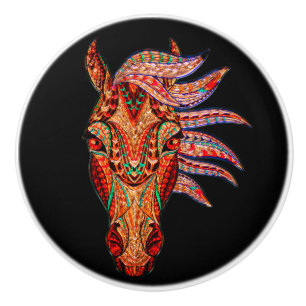 Bouton De Porte En Céramique Bijou de cheval look mosaïque coloré cowgirl