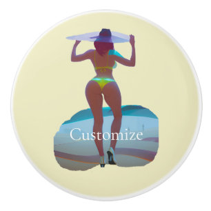 Bouton De Porte En Céramique Bikini Booty Beach Girl Thunder_Cove