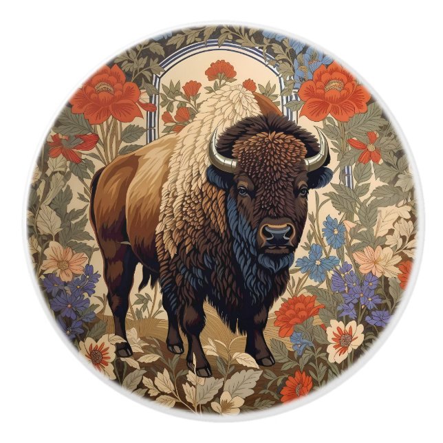 Bouton De Porte En Céramique Bison élégant William Morris inspiré (Devant)