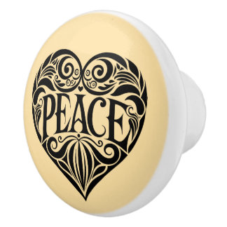 BOUTON DE PORTE EN CÉRAMIQUE BLACK AND WHITE PEACE HEART