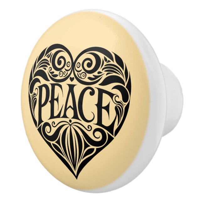 BOUTON DE PORTE EN CÉRAMIQUE BLACK AND WHITE PEACE HEART (Droite)