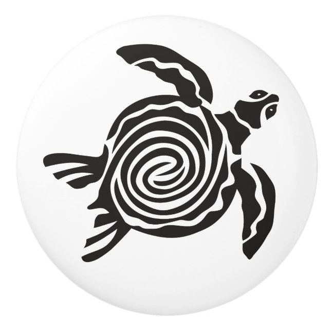 Bouton De Porte En Céramique Black and White Tribal Turtle Art (Devant)