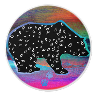 Bouton De Porte En Céramique Black Bear Spirit Northern Light Colors Ceramic Kn