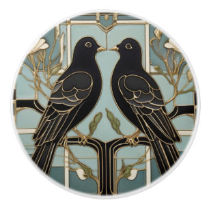 Bouton De Porte En Céramique Black Bird Art Nouveau Bird pigeons de colombe Art