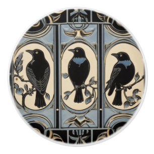 Bouton De Porte En Céramique Black Crow Bird Art Nouveau Art Déco Bird