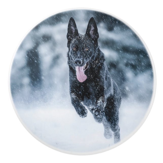 Bouton De Porte En Céramique Black German Shepherd in snow Duvet Cover (Devant)