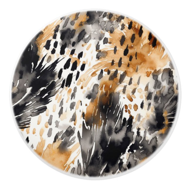 Bouton De Porte En Céramique Black Gold White Leopard animal (Devant)