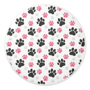 Bouton De Porte En Céramique Black Pink Paw Print Dog Owner Puppy Lover Pets