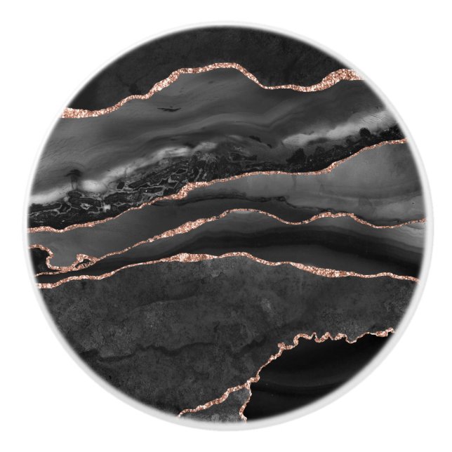 Bouton De Porte En Céramique Black Rose Gold Faux Parties scintillant Agate Géo (Devant)