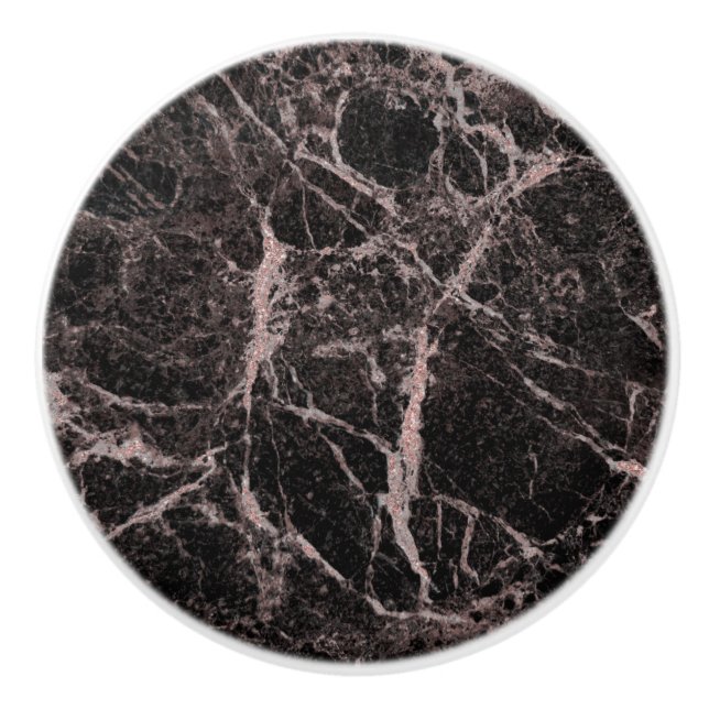 Bouton De Porte En Céramique Black & Rose Gold Pink Parties scintillant Marble  (Devant)