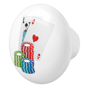 Bouton De Porte En Céramique Blackjack avec jetons de poker