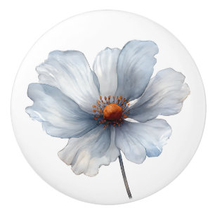Bouton De Porte En Céramique Blanc Bleu Minimaliste Fleur Chic Floral