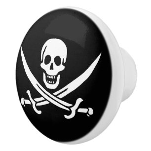 Bouton De Porte En Céramique Blanc, Drapeau de pirate Calico Jack, Crâne et sab