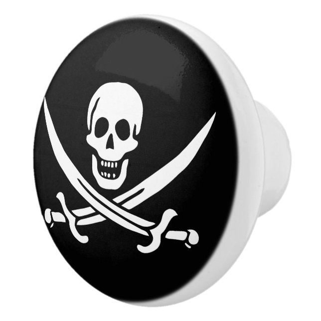 Bouton De Porte En Céramique Blanc, Drapeau Pirate Calico Jack, Crâne & Cutlass (Droite)