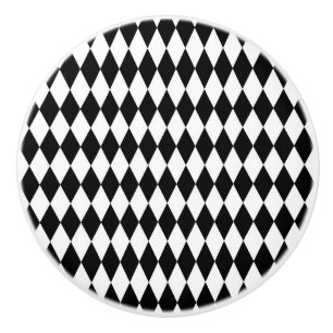 Bouton De Porte En Céramique Blanc Élégant Harlequin Noir Géométrique Losanges
