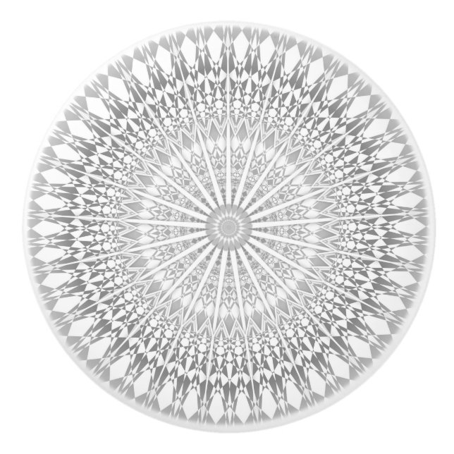 Bouton De Porte En Céramique Blanc gris Mandala moderne (Devant)