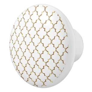 Bouton De Porte En Céramique Blanc simple et or Quatrefoil