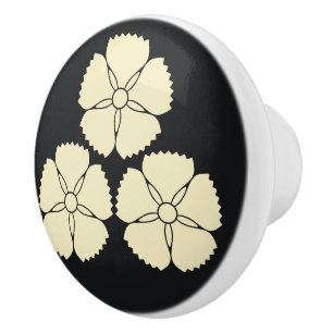 Bouton De Porte En Céramique Blason de Clan Akizuki Vintage Oriental Japonais