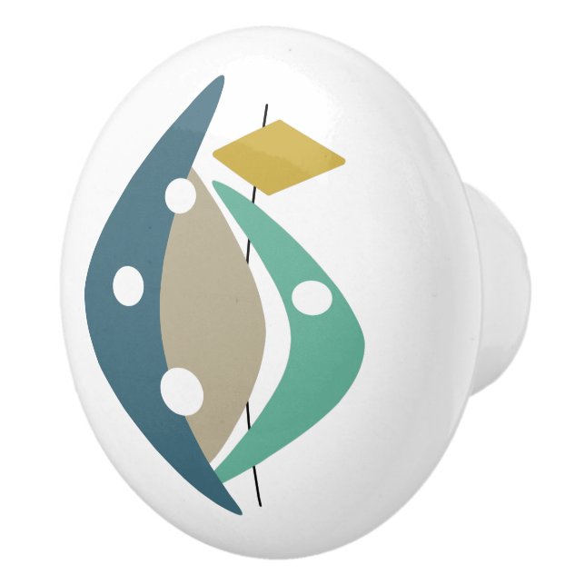 Bouton De Porte En Céramique Bleu Abstrait Boomerangs Moyen-siècle moderne (Droite)