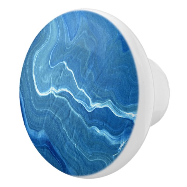 Bouton De Porte En Céramique Bleu Agate Marbre Abstraction (Droite)