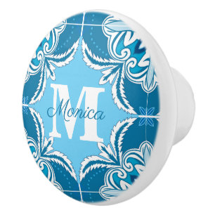 Bouton De Porte En Céramique 💙 bleu 🤍 blanc