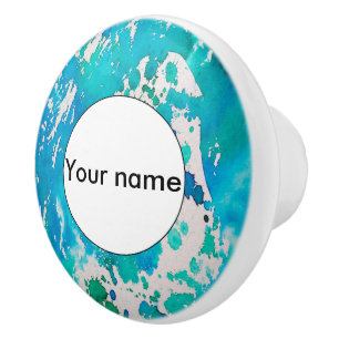 Bouton De Porte En Céramique Bleu blanc éclaboussures d'aquarelle