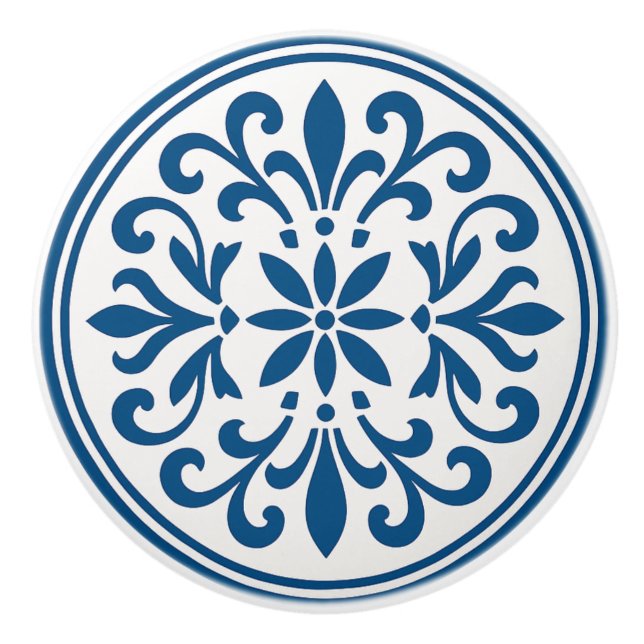 Bouton De Porte En Céramique Bleu & Blanc Portugais Azulejo Style Ceramic Knob (Devant)