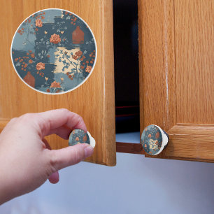 Bouton De Porte En Céramique Bleu Campagnard Rouille Rustique Fermette Court