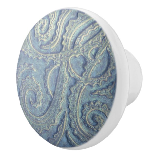 Bouton De Porte En Céramique Bleu Carrelage Motif Tiroir Tirage Ceramic Knox (Droite)