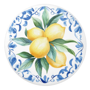 Bouton De Porte En Céramique Bleu Citron Méditerranéen