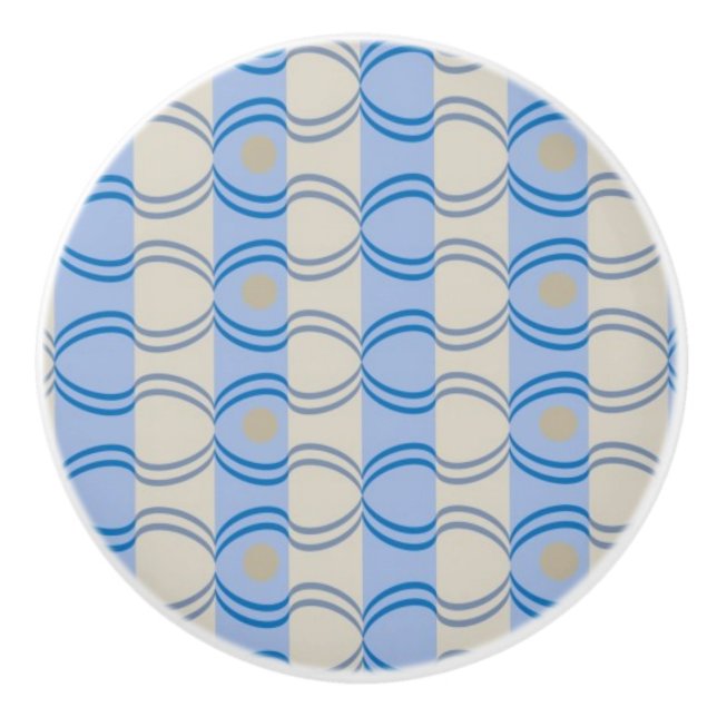 Bouton De Porte En Céramique Bleu courant Tan de Candystripe (Devant)