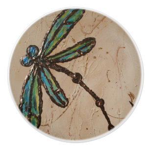 Bouton De Porte En Céramique Bleu de plage et vert libellule Flit