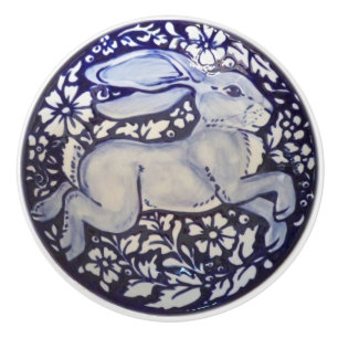 Bouton De Porte En Céramique Bleu et blanc Rabbit Porte de levage Knob Dedham