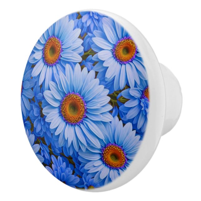 Bouton De Porte En Céramique Bleu floral bleu tournesol bleu marguerites motif (Droite)
