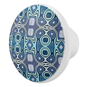 Bouton De Porte En Céramique bleu foncé Aqua Turquoise Violet Ethnic Tribe Art