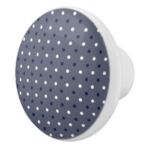 Bouton De Porte En Céramique Bleu foncé, blanc et points gris ardoise