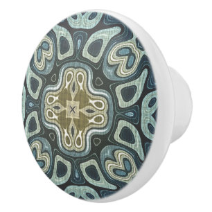 Bouton De Porte En Céramique Bleu foncé bleu marine Green Ethnic Tribe Art
