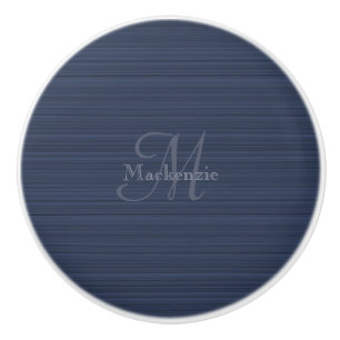 Bouton De Porte En Céramique Bleu foncé Rayures horizontales Nom du monogramme