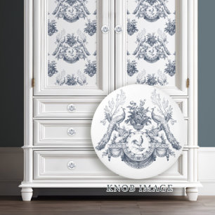 Bouton De Porte En Céramique Bleu français et toile blanche Paon Lapin et Coq