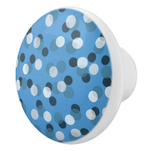 Bouton De Porte En Céramique bleu gris foncé, bleu barbeau et points gris