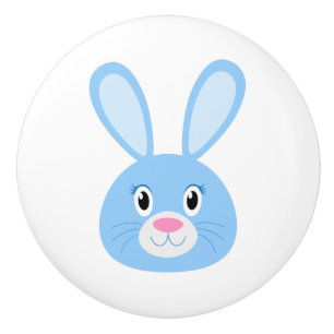 Bouton De Porte En Céramique Bleu lapin drôle