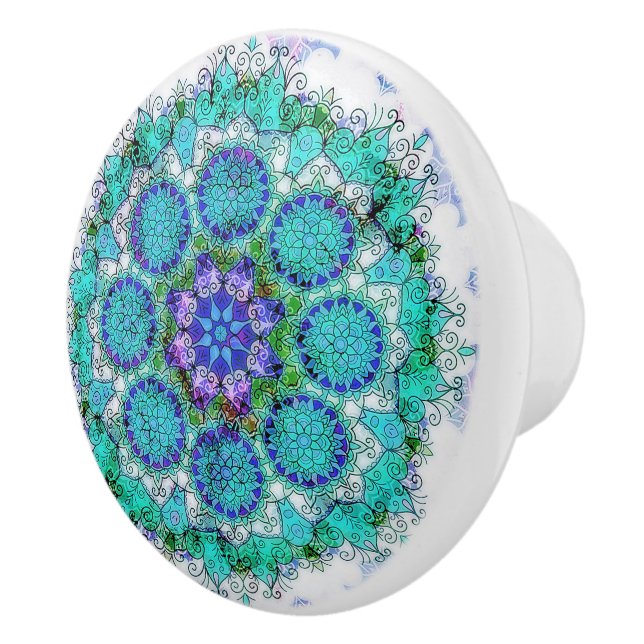 Bouton De Porte En Céramique Bleu mandala en céramique (Droite)