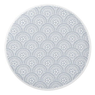 Bouton De Porte En Céramique Bleu mandala vagues motif sur fond blanc