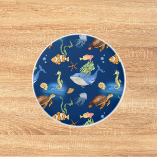 Bouton De Porte En Céramique Bleu marine baleines tortues