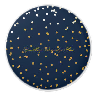 Bouton De Porte En Céramique Bleu marine et faux confettis dorés brillants